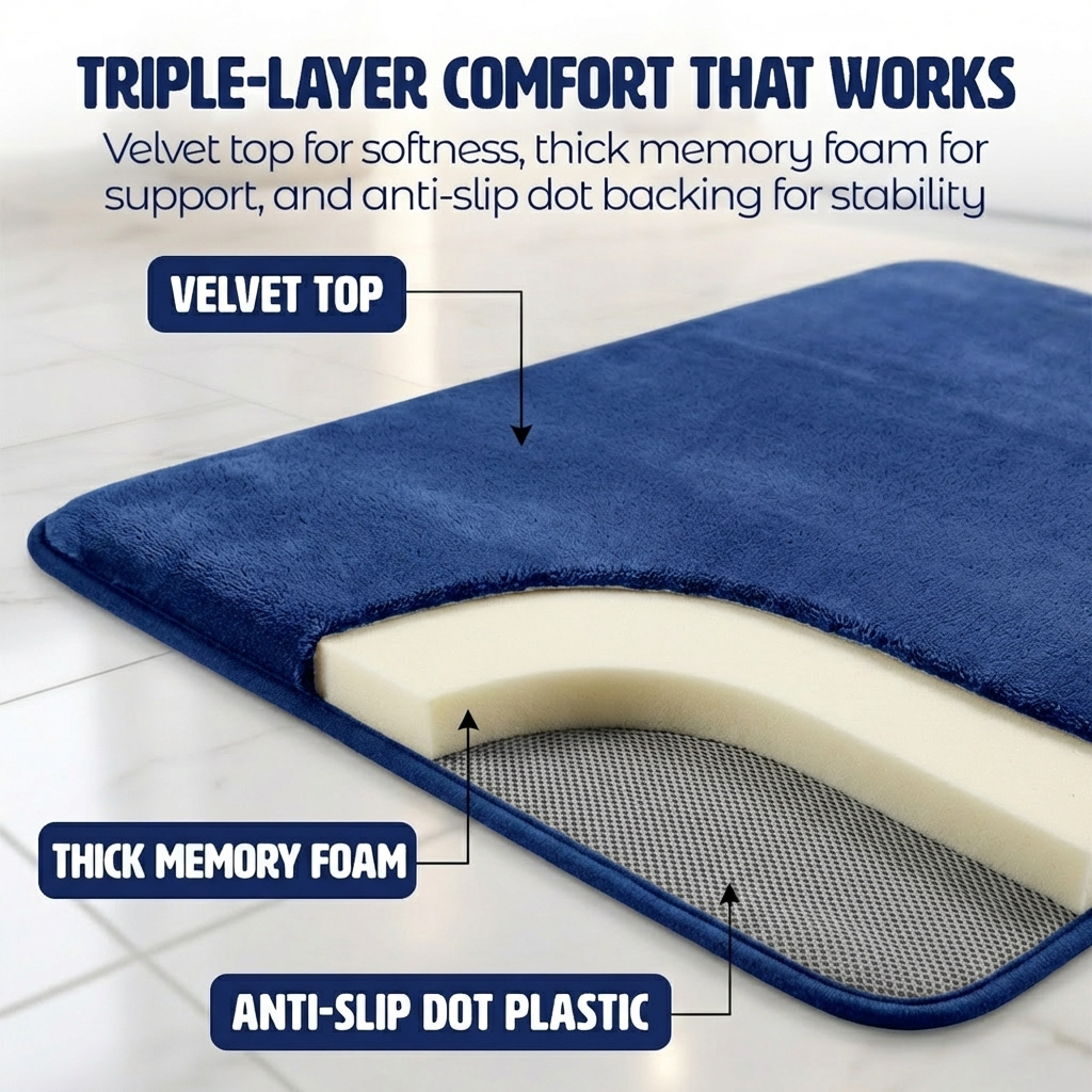 Muddy Mat® Memory Foam Bath Mat Set 2 Piece – Velvet Soft Non Slip Bathroom Rugs Set, Thick Absorbent Washable Bath Mats for Bathroom Floor and Shower, 20"x30" + 20"x20" U-Shaped