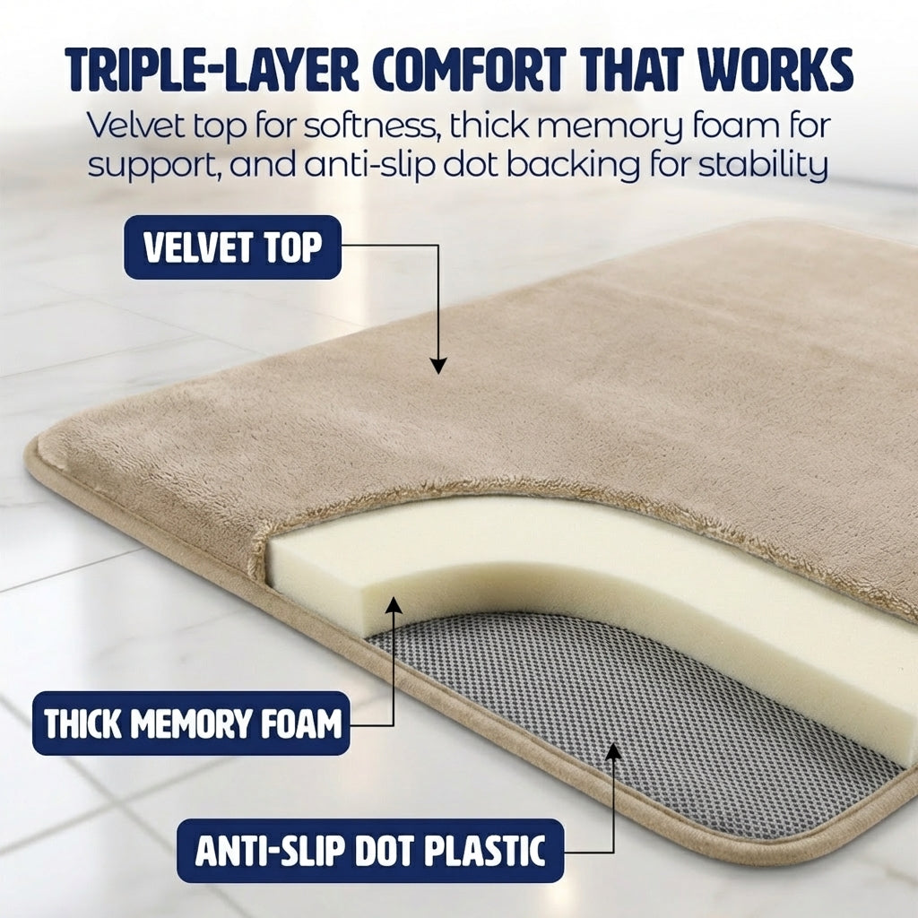 Muddy Mat® Memory Foam Bath Mat Set 2 Piece – Velvet Soft Non Slip Bathroom Rugs Set, Thick Absorbent Washable Bath Mats for Bathroom Floor and Shower, 20"x30" + 20"x20" U-Shaped