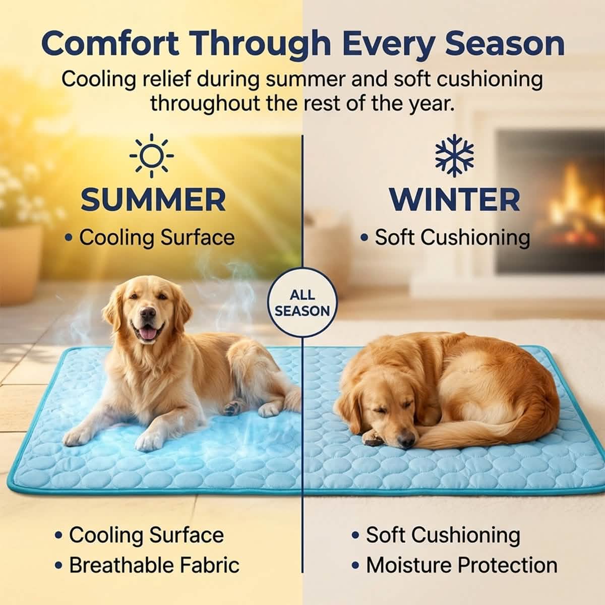 Muddy Mat® Self-Cooling Dog Mat, Ice Silk Cooling Pad for Dogs & Cats, No Water or Electricity Needed, Easy to Clean Non-Slip Summer Pet Mat for Indoor & Outdoor, Sofa, Crate & Car