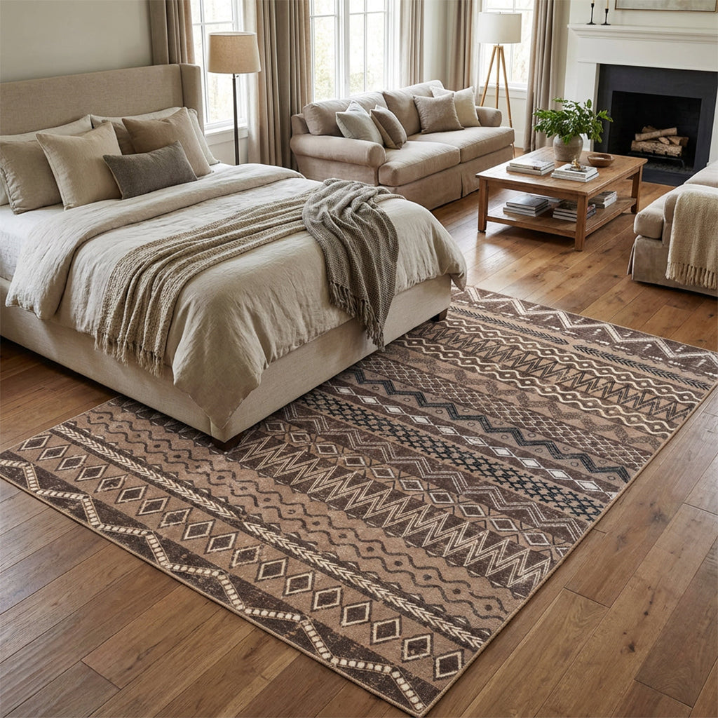 Muddy Carpet Nomad Washable Area Rugs for Living Room, Bedroom & Dining Room – Modern Soft Low Pile Non Slip Carpet – Pet Friendly Waterproof Foldable Rugs for Home