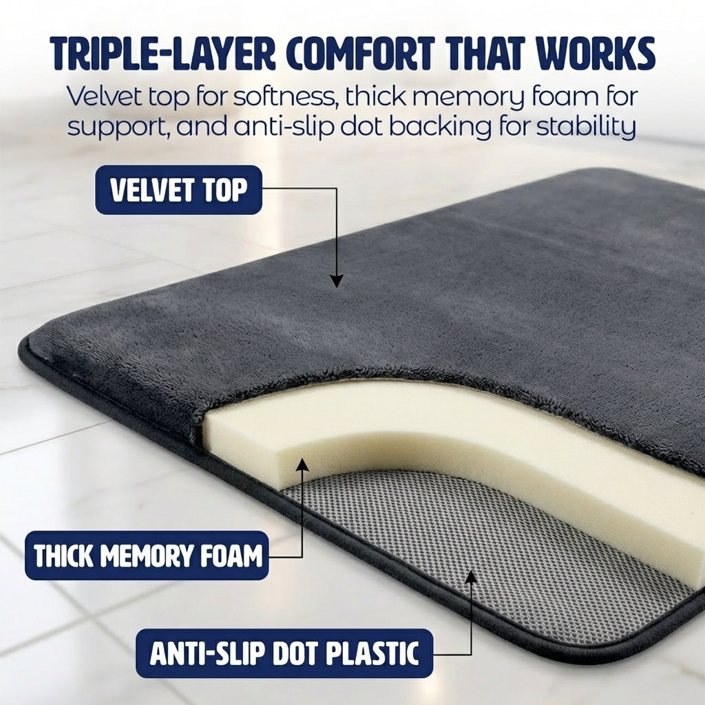 Muddy Mat® Memory Foam Bath Mat Set 2 Piece – Velvet Soft Non Slip Bathroom Rugs Set, Thick Absorbent Washable Bath Mats for Bathroom Floor and Shower, 20"x30" + 20"x20" U-Shaped