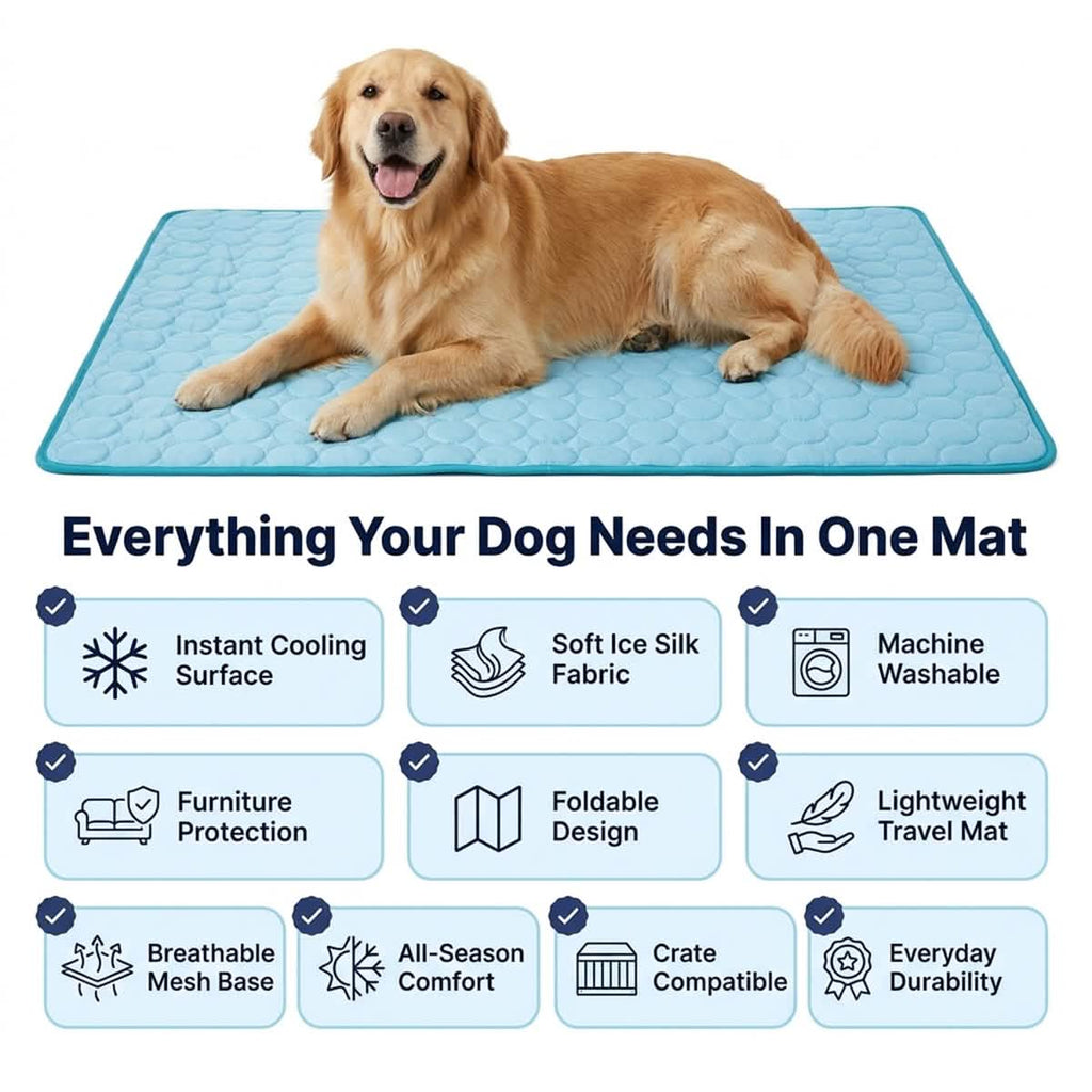 Muddy Mat® Self-Cooling Dog Mat, Ice Silk Cooling Pad for Dogs & Cats, No Water or Electricity Needed, Easy to Clean Non-Slip Summer Pet Mat for Indoor & Outdoor, Sofa, Crate & Car