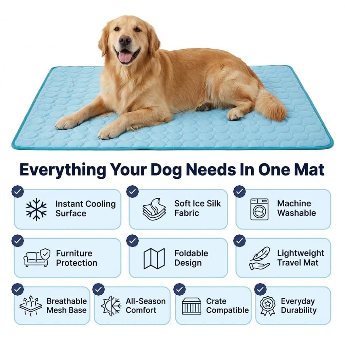 Muddy Mat® Self-Cooling Dog Mat, Ice Silk Cooling Pad for Dogs & Cats, No Water or Electricity Needed, Easy to Clean Non-Slip Summer Pet Mat for Indoor & Outdoor, Sofa, Crate & Car