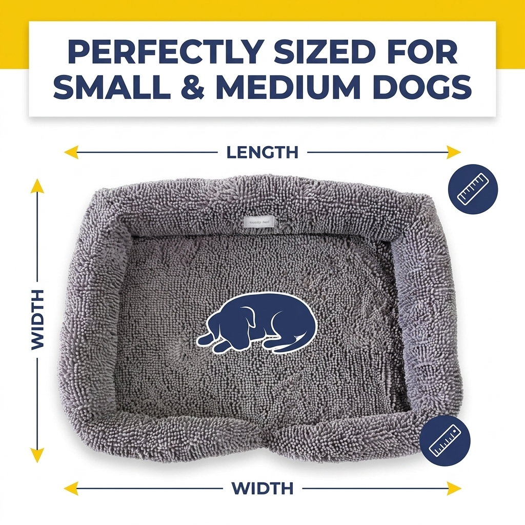 Muddy Mat® Cloud K-9 Rectangle Dog Bed for Dogs & Cats, Chenille Bolster Bed with Foam Support, Machine Washable Removable Cover, Slip Resistant Crate & Couch Bed