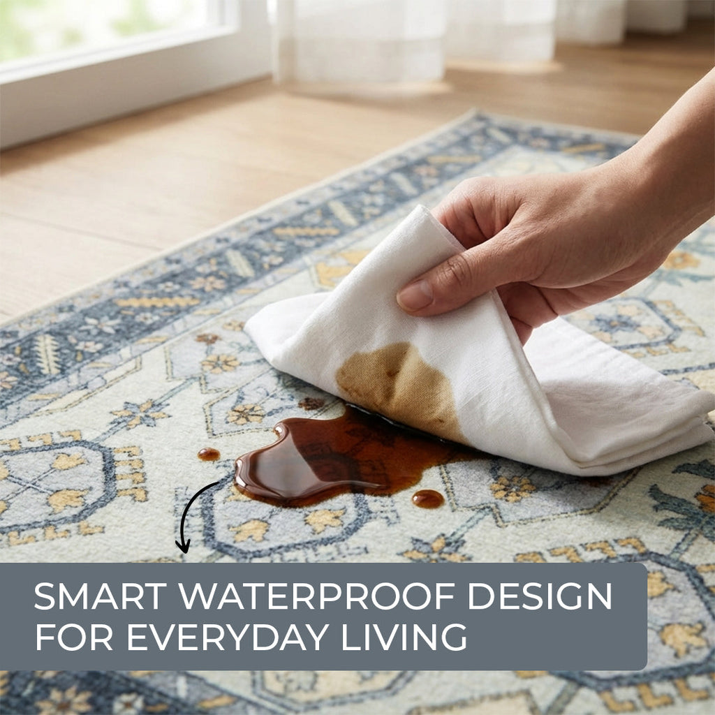 Muddy Carpet Celeste Washable Area Rugs for Living Room, Bedroom & Dining Room – Modern Soft Low Pile Non Slip Carpet – Pet Friendly Waterproof Foldable Rugs for Home