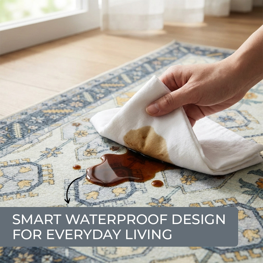 Muddy Carpet Celeste Washable Area Rugs for Living Room, Bedroom & Dining Room – Modern Soft Low Pile Non Slip Carpet – Pet Friendly Waterproof Foldable Rugs for Home