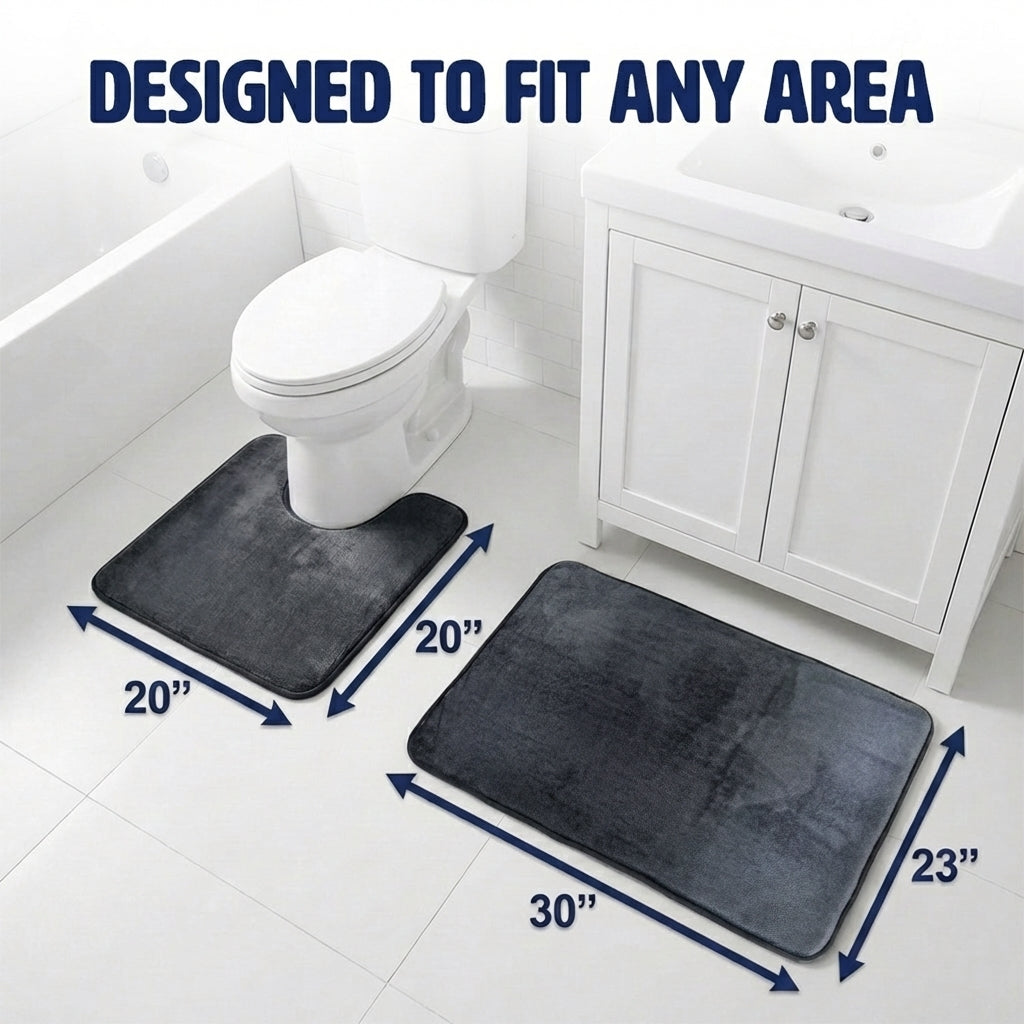 Muddy Mat® Memory Foam Bath Mat Set 2 Piece – Velvet Soft Non Slip Bathroom Rugs Set, Thick Absorbent Washable Bath Mats for Bathroom Floor and Shower, 20"x30" + 20"x20" U-Shaped
