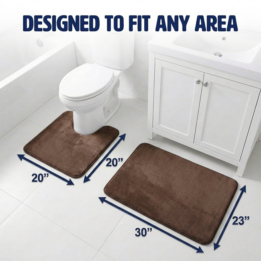 Muddy Mat® Memory Foam Bath Mat Set 2 Piece – Velvet Soft Non Slip Bathroom Rugs Set, Thick Absorbent Washable Bath Mats for Bathroom Floor and Shower, 20"x30" + 20"x20" U-Shaped