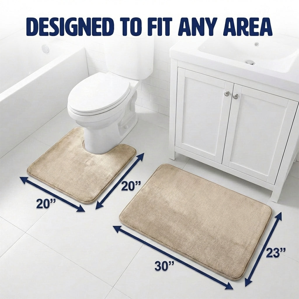 Muddy Mat® Memory Foam Bath Mat Set 2 Piece – Velvet Soft Non Slip Bathroom Rugs Set, Thick Absorbent Washable Bath Mats for Bathroom Floor and Shower, 20"x30" + 20"x20" U-Shaped