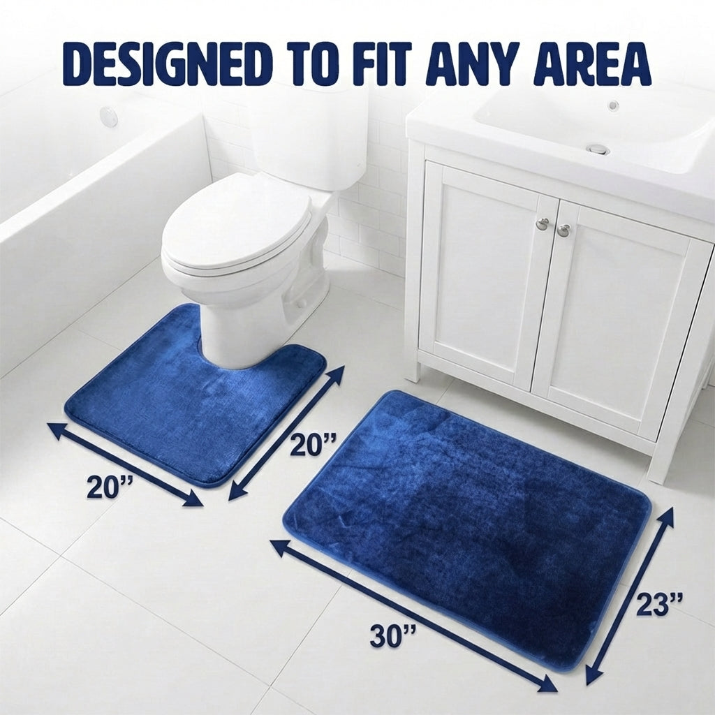 Muddy Mat® Memory Foam Bath Mat Set 2 Piece – Velvet Soft Non Slip Bathroom Rugs Set, Thick Absorbent Washable Bath Mats for Bathroom Floor and Shower, 20"x30" + 20"x20" U-Shaped