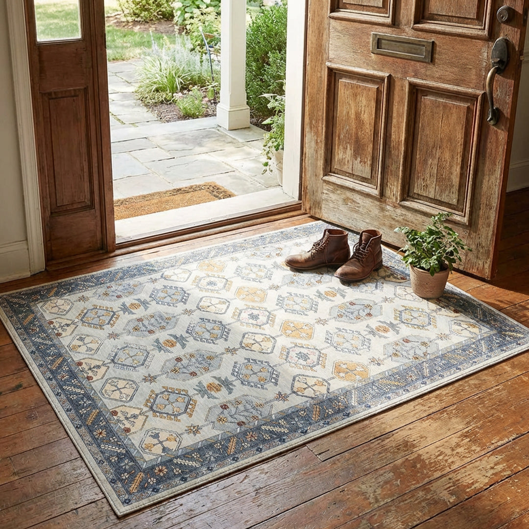 Muddy Carpet Celeste Washable Area Rugs for Living Room, Bedroom & Dining Room – Modern Soft Low Pile Non Slip Carpet – Pet Friendly Waterproof Foldable Rugs for Home