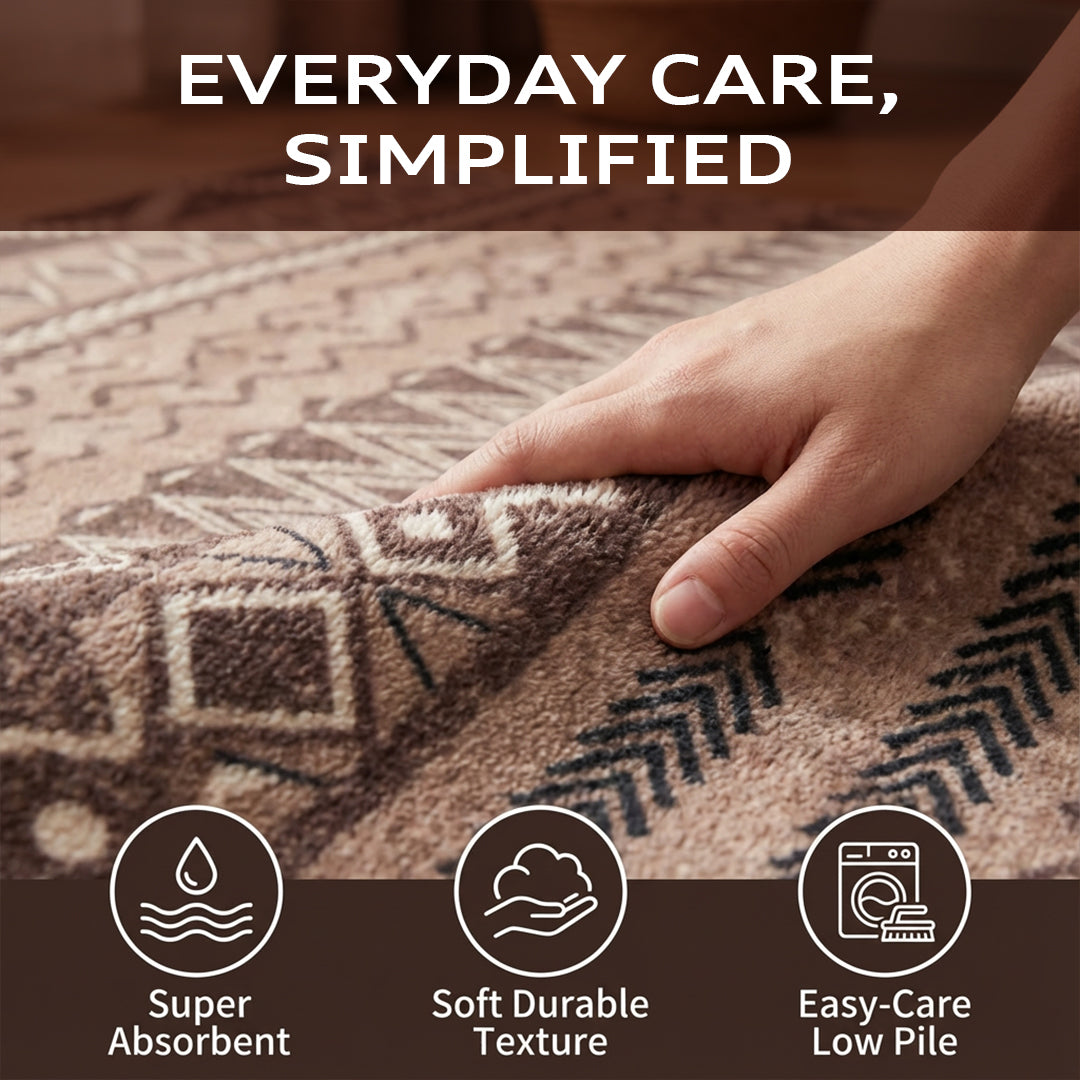 Muddy Carpet Nomad Washable Area Rugs for Living Room, Bedroom & Dining Room – Modern Soft Low Pile Non Slip Carpet – Pet Friendly Waterproof Foldable Rugs for Home