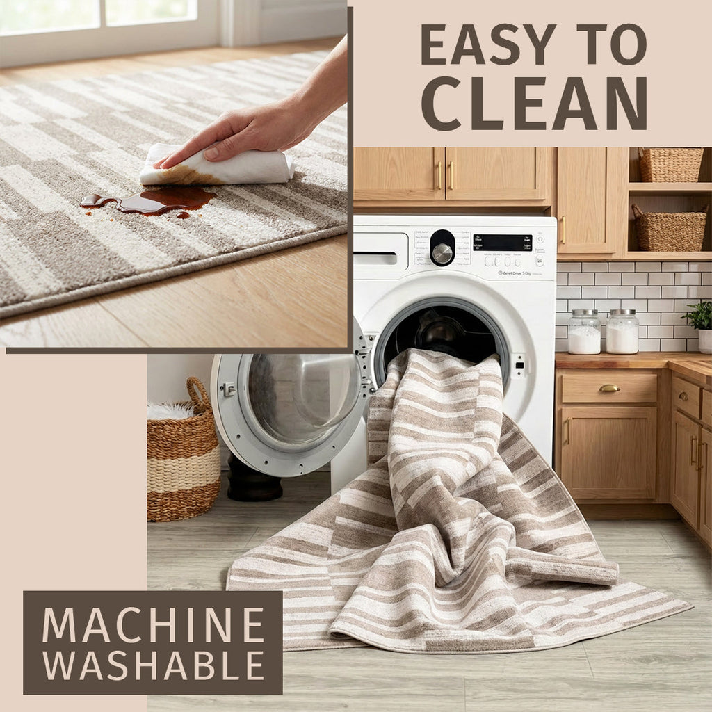 Muddy Carpet Brickline Washable Area Rugs for Living Room, Bedroom & Dining Room – Modern Soft Low Pile Non Slip Carpet – Pet Friendly Waterproof Foldable Rugs for Home
