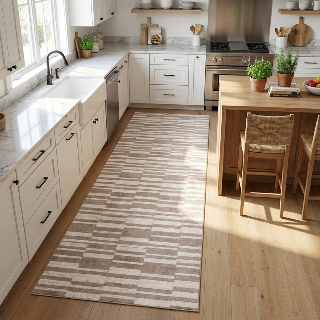Muddy Carpet Brickline Washable Area Rugs for Living Room, Bedroom & Dining Room – Modern Soft Low Pile Non Slip Carpet – Pet Friendly Waterproof Foldable Rugs for Home