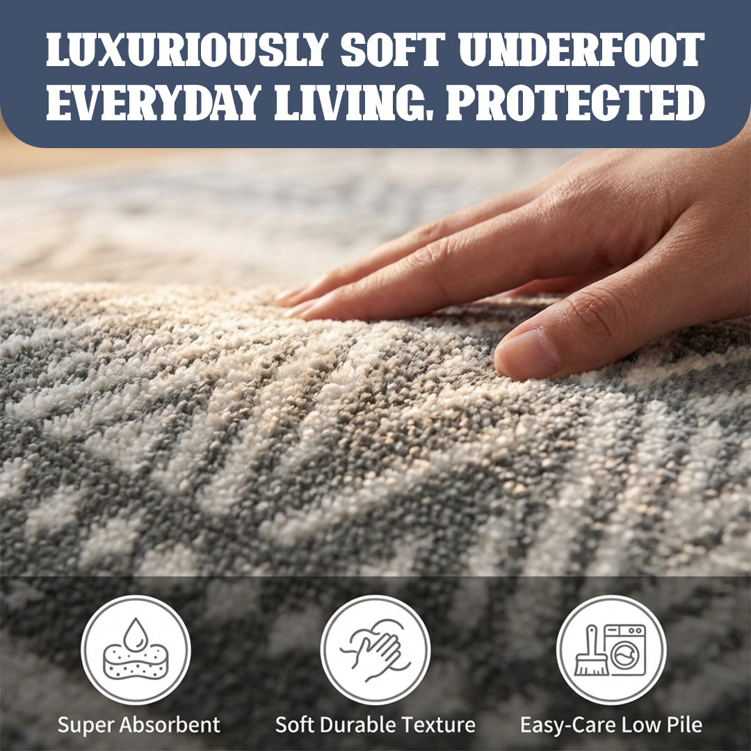 Muddy Carpet Zenith Washable Area Rugs for Living Room, Bedroom & Dining Room – Modern Soft Low Pile Non Slip Carpet – Pet Friendly Waterproof Foldable Rugs for Home