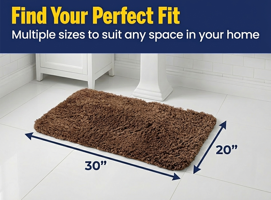 Muddy Mat® Fluffy Bathroom Rug, Soft Absorbent Microfiber Bath Mat, Non Slip, Quick Dry, Machine Washable for Bathroom Floor, Tub, Shower, Toilet and Sink