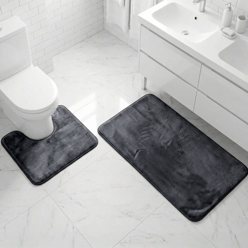 Muddy Mat® Memory Foam Bath Mat Set 2 Piece – Velvet Soft Non Slip Bathroom Rugs Set, Thick Absorbent Washable Bath Mats for Bathroom Floor and Shower, 20"x30" + 20"x20" U-Shaped