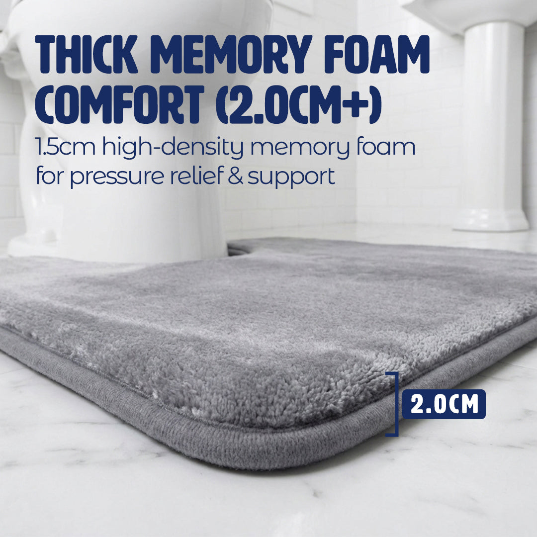 Muddy Mat® Memory Foam Bath Mat Set 2 Piece – Velvet Soft Non Slip Bathroom Rugs Set, Thick Absorbent Washable Bath Mats for Bathroom Floor and Shower, 20"x30" + 20"x20" U-Shaped