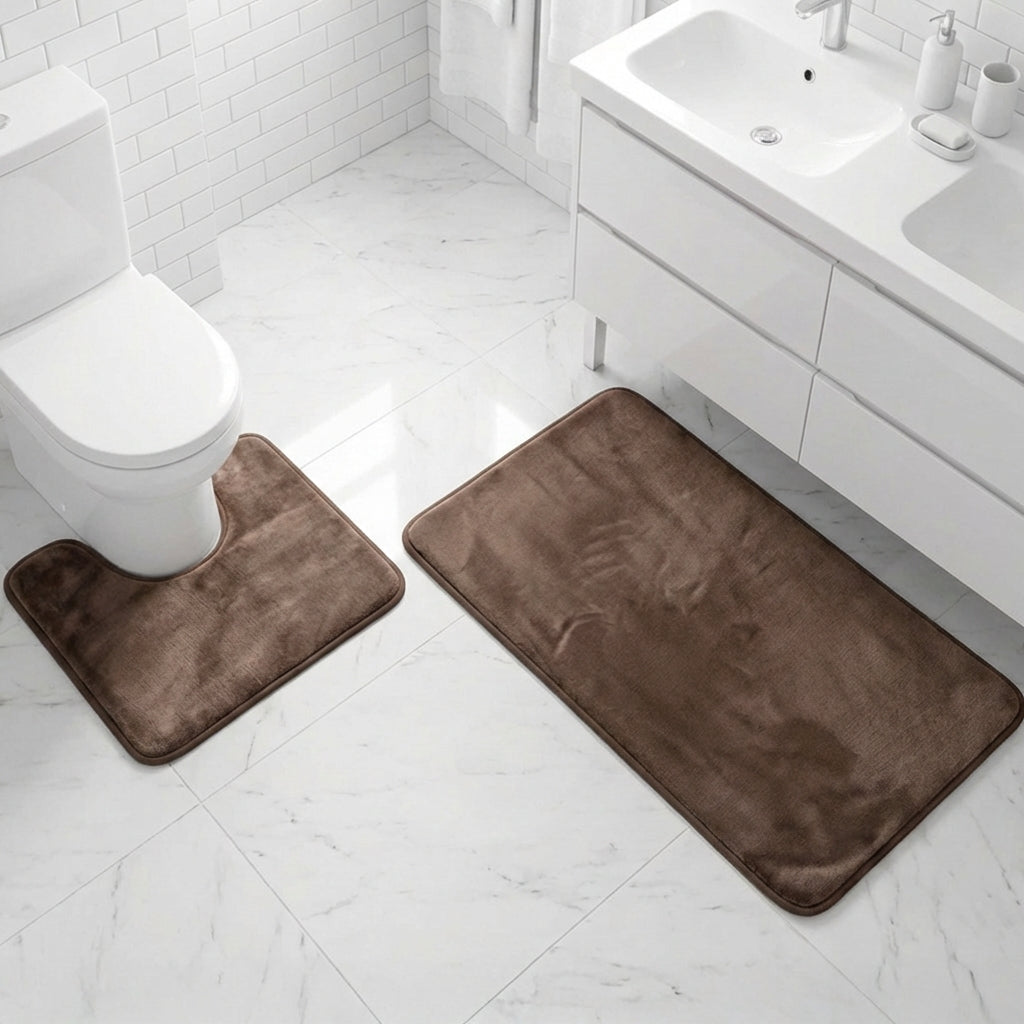 Muddy Mat® Memory Foam Bath Mat Set 2 Piece – Velvet Soft Non Slip Bathroom Rugs Set, Thick Absorbent Washable Bath Mats for Bathroom Floor and Shower, 20"x30" + 20"x20" U-Shaped