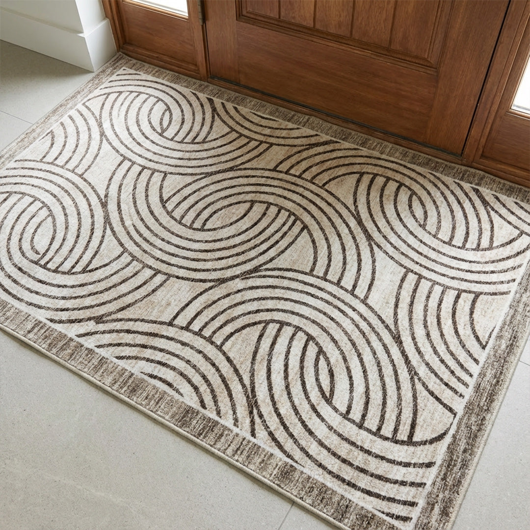 Muddy Carpet Orbit Washable Area Rugs for Living Room, Bedroom & Dining Room – Modern Soft Low Pile Non Slip Carpet – Pet Friendly Waterproof Foldable Rugs for Home