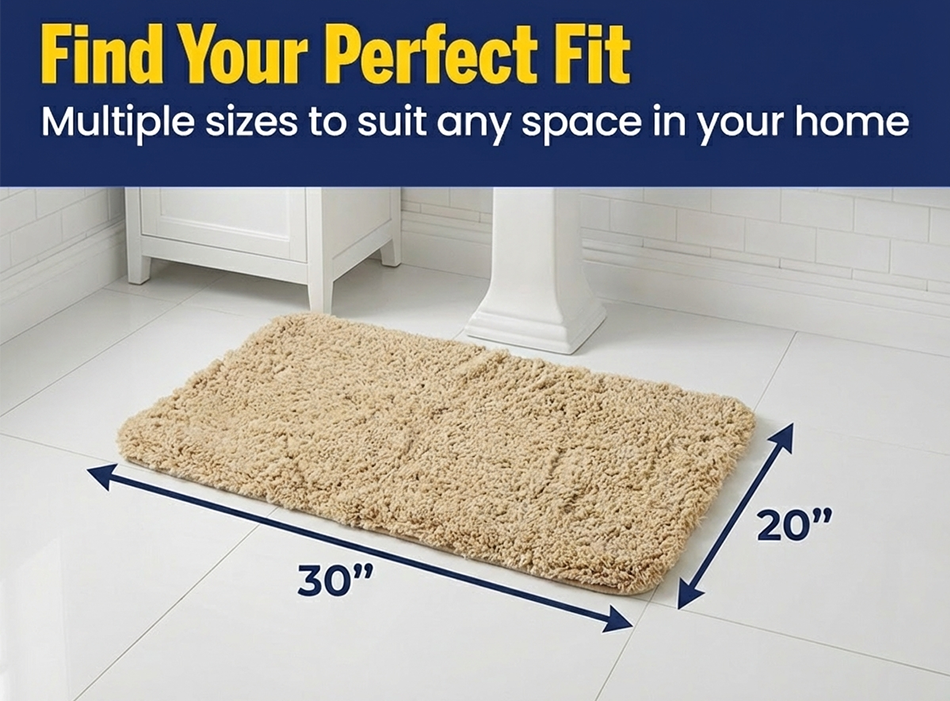 Muddy Mat® Fluffy Bathroom Rug, Soft Absorbent Microfiber Bath Mat, Non Slip, Quick Dry, Machine Washable for Bathroom Floor, Tub, Shower, Toilet and Sink
