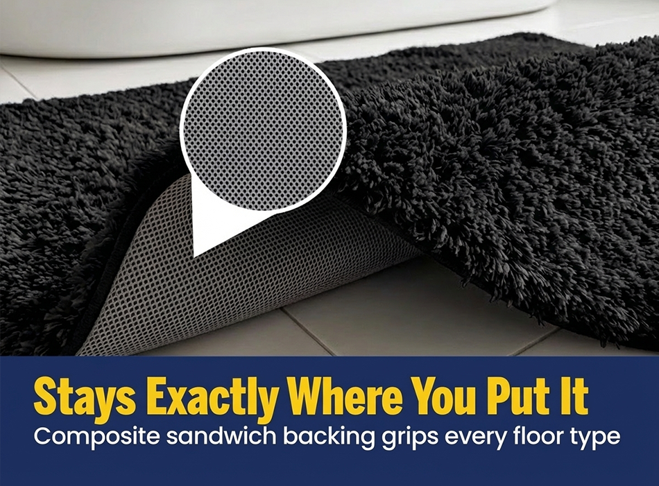 Muddy Mat® Fluffy Bathroom Rug, Soft Absorbent Microfiber Bath Mat, Non Slip, Quick Dry, Machine Washable for Bathroom Floor, Tub, Shower, Toilet and Sink