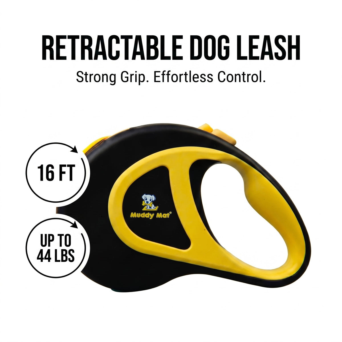Muddy Mat® Retractable Dog Leash – 16 ft Heavy Duty Tape Leash for Small & Medium Dogs up to 44 lbs | One-Button Brake, 360° Tangle-Free | Ergonomic Grip