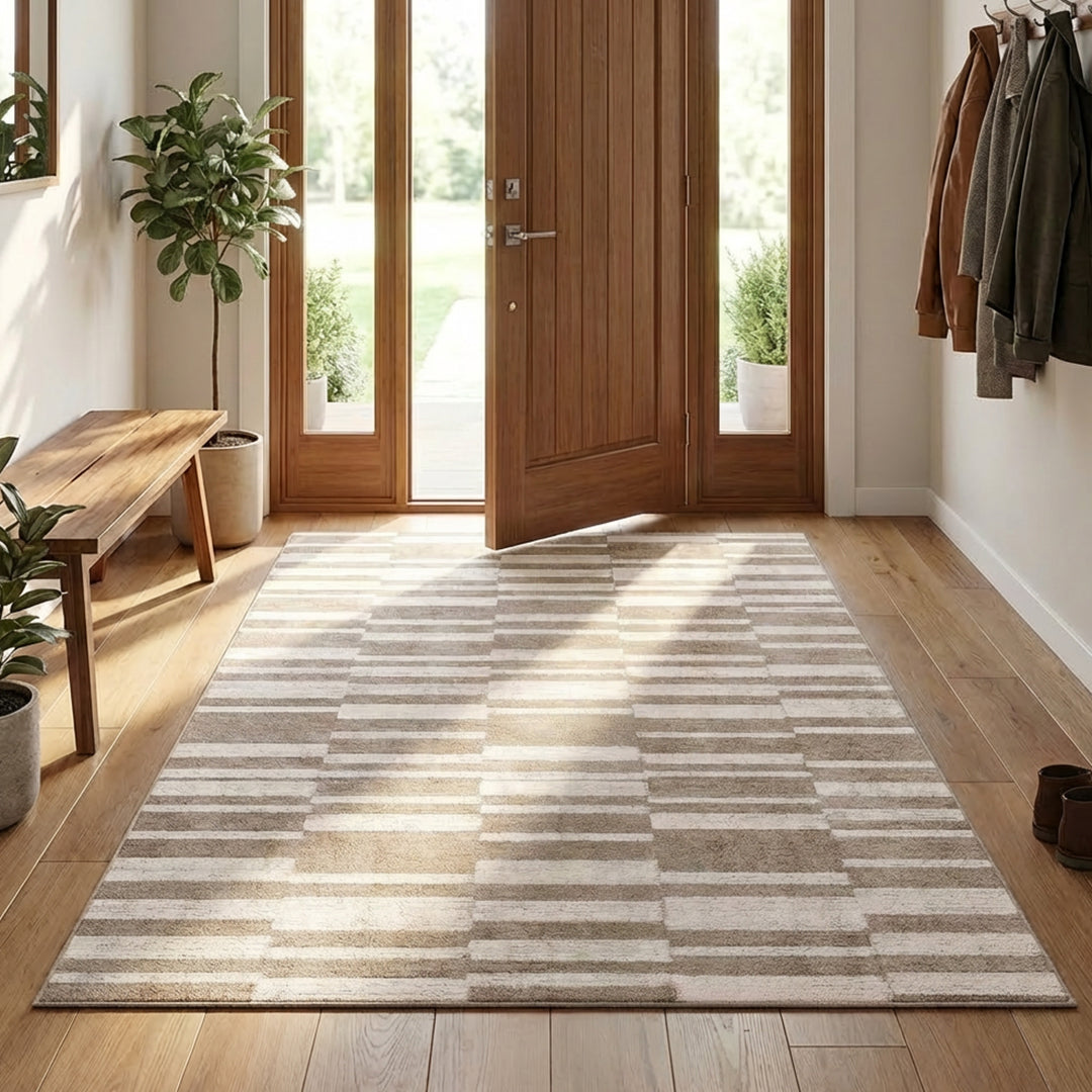 Muddy Carpet Brickline Washable Area Rugs for Living Room, Bedroom & Dining Room – Modern Soft Low Pile Non Slip Carpet – Pet Friendly Waterproof Foldable Rugs for Home