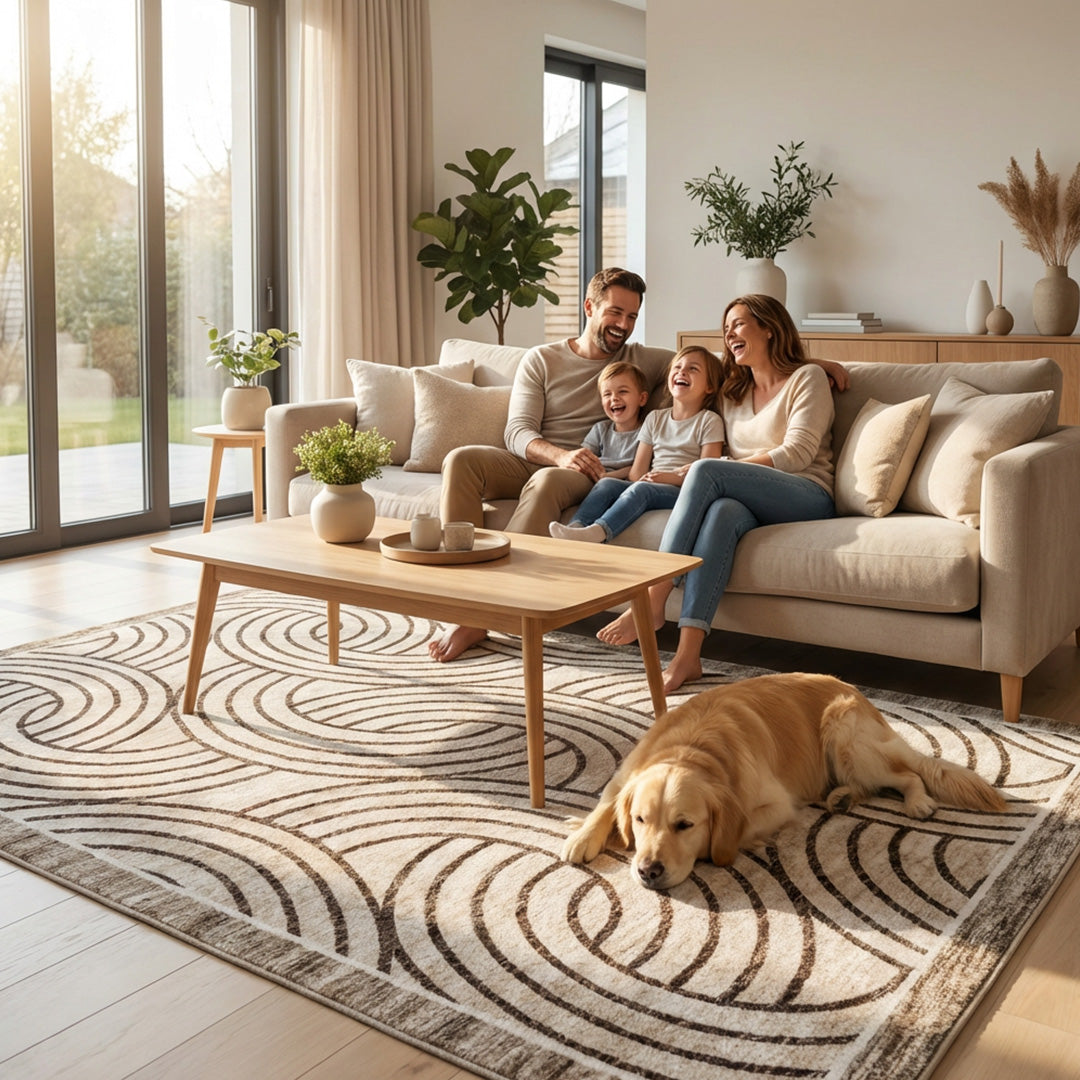 Muddy Carpet Orbit Washable Area Rugs for Living Room, Bedroom & Dining Room – Modern Soft Low Pile Non Slip Carpet – Pet Friendly Waterproof Foldable Rugs for Home