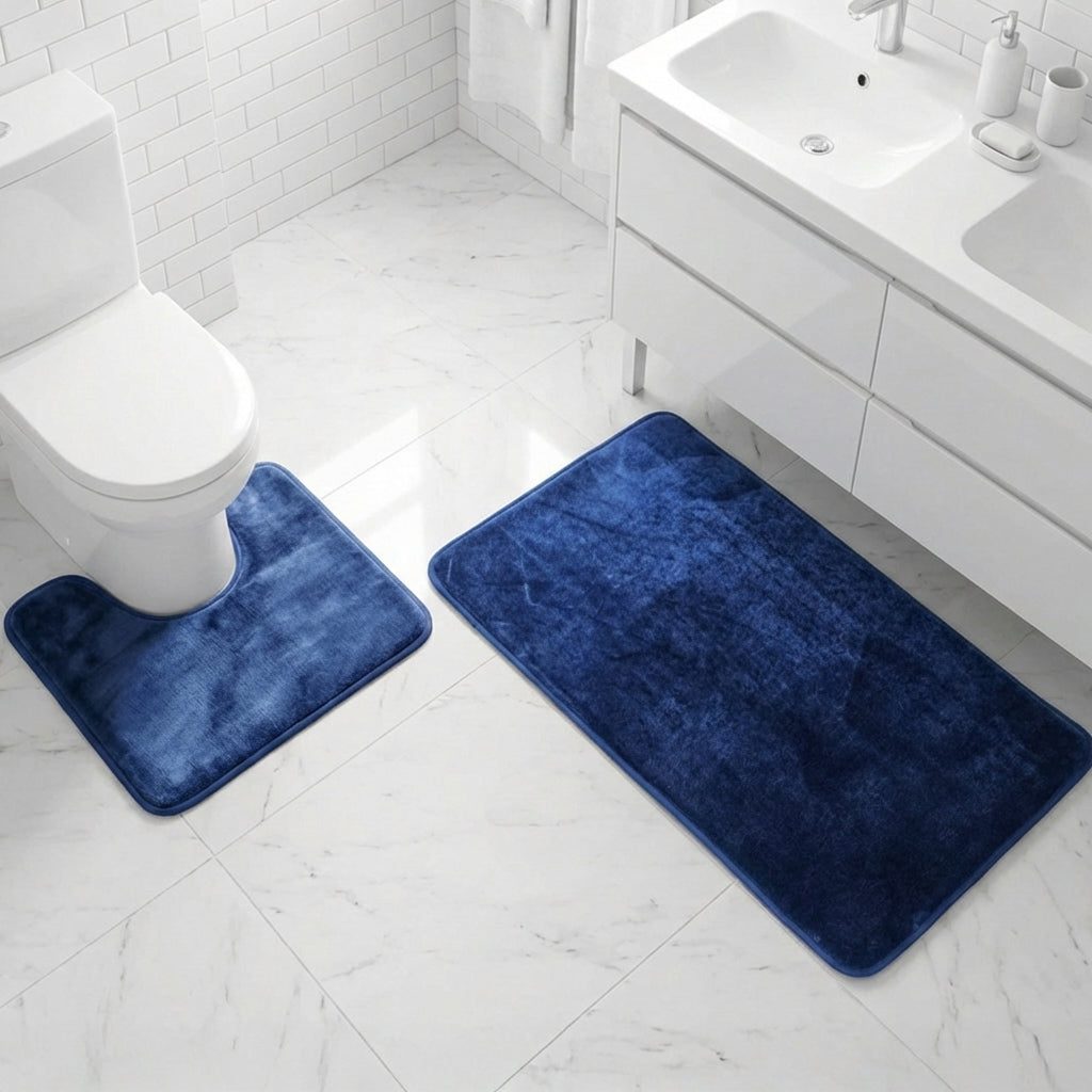 Muddy Mat® Memory Foam Bath Mat Set 2 Piece – Velvet Soft Non Slip Bathroom Rugs Set, Thick Absorbent Washable Bath Mats for Bathroom Floor and Shower, 20"x30" + 20"x20" U-Shaped