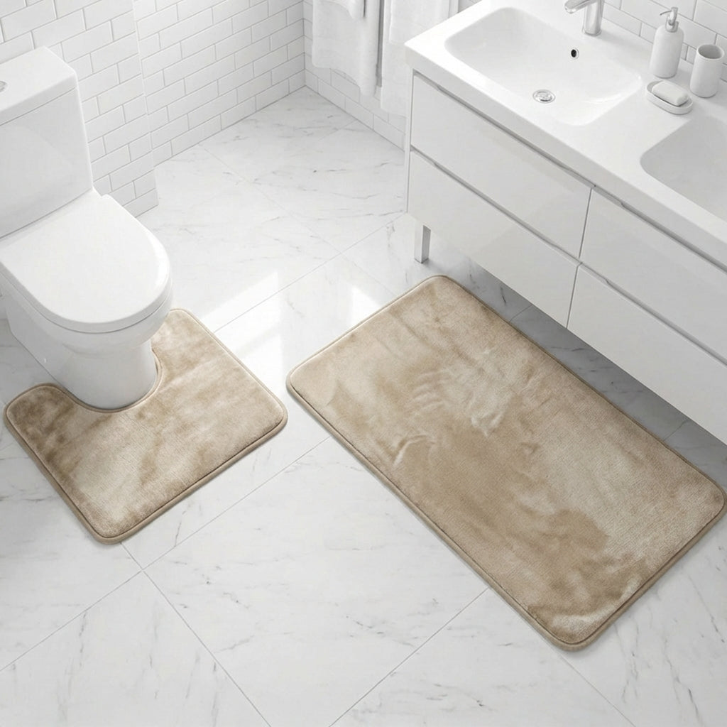 Muddy Mat® Memory Foam Bath Mat Set 2 Piece – Velvet Soft Non Slip Bathroom Rugs Set, Thick Absorbent Washable Bath Mats for Bathroom Floor and Shower, 20"x30" + 20"x20" U-Shaped