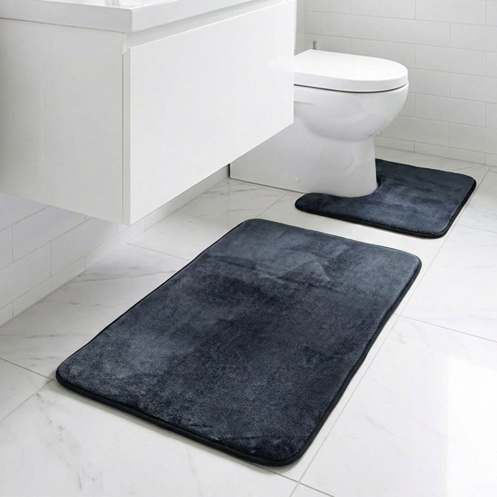 Muddy Mat® Memory Foam Bath Mat Set 2 Piece – Velvet Soft Non Slip Bathroom Rugs Set, Thick Absorbent Washable Bath Mats for Bathroom Floor and Shower, 20"x30" + 20"x20" U-Shaped