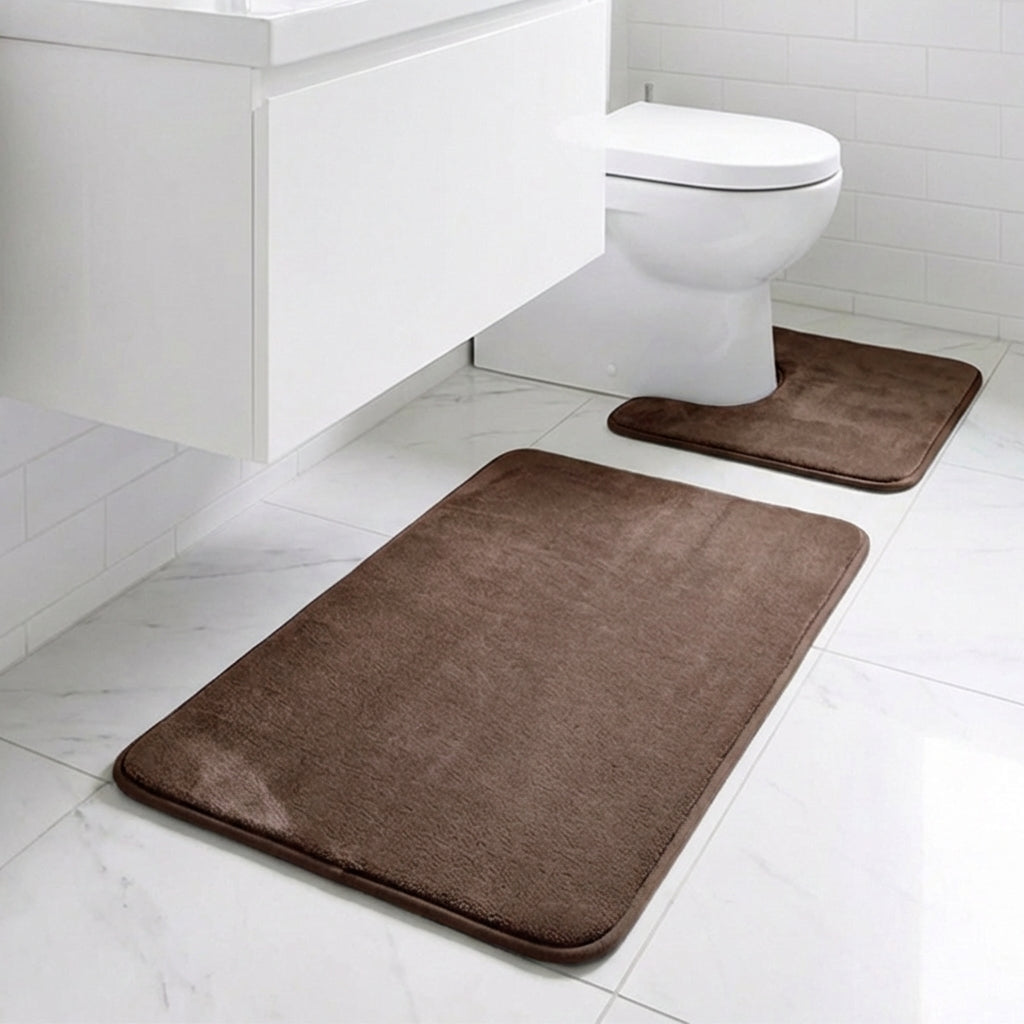 Muddy Mat® Memory Foam Bath Mat Set 2 Piece – Velvet Soft Non Slip Bathroom Rugs Set, Thick Absorbent Washable Bath Mats for Bathroom Floor and Shower, 20"x30" + 20"x20" U-Shaped