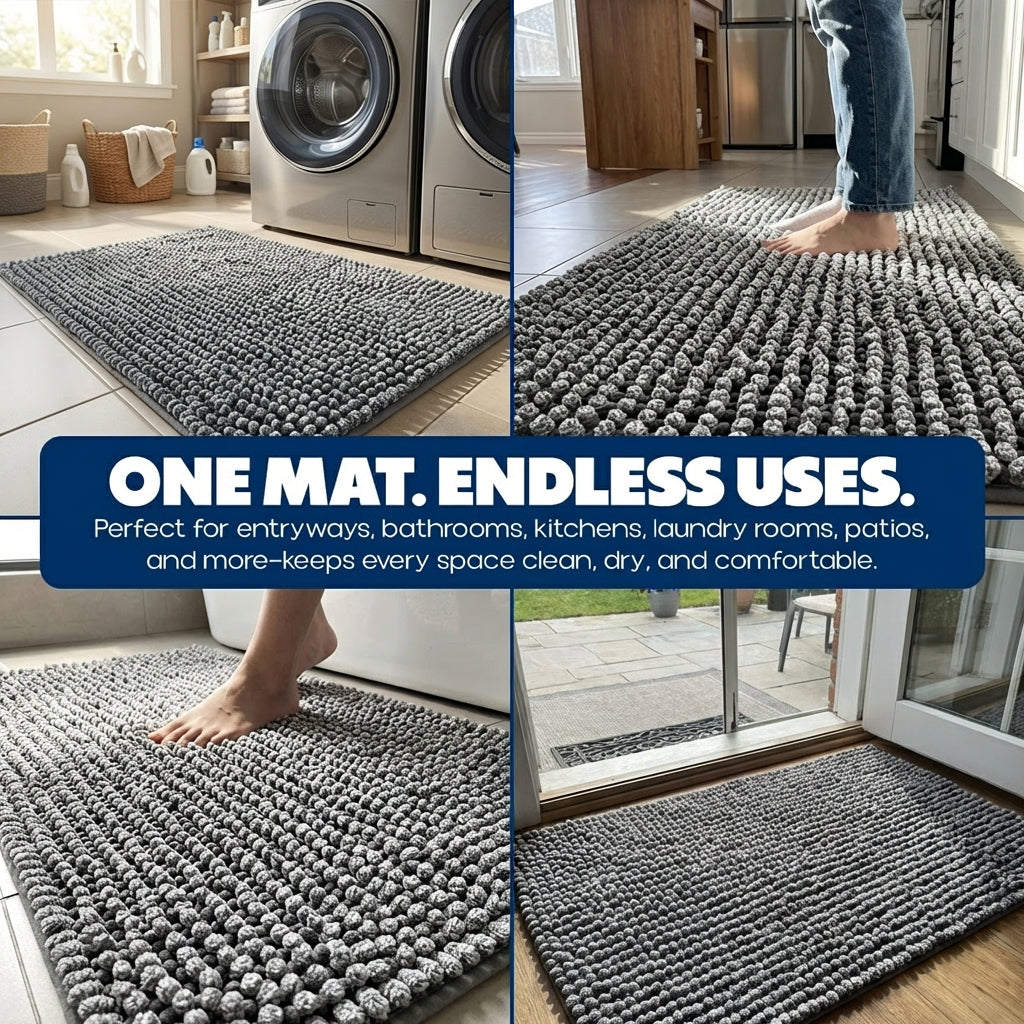 Muddy Mat® TrapMax Dual Tone Indoor Dog Door Mat & Bathroom Rugs – Non Slip Chenille Entryway Rug for Muddy Paws, Super Absorbent Washable Front Door Mat, Quick Dry Bath Mat