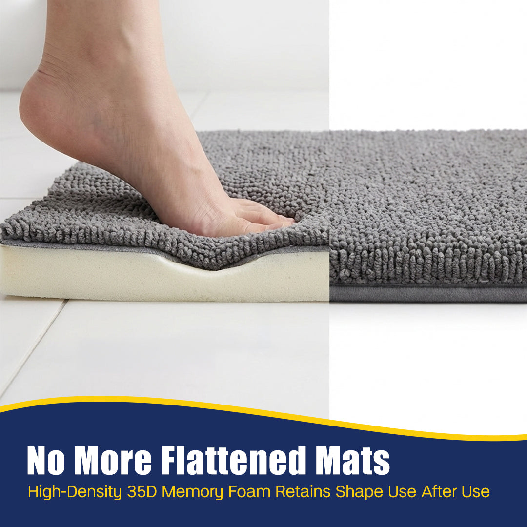 Muddy Mat® CloudStep Bathroom Rugs 2 Piece Set, Non Slip Bath Mats for Bathroom, Absorbent Memory Foam Chenille, Machine Washable Quick Dry Toilet Rug Set, 20"x30" + 20"x20" U-Shaped