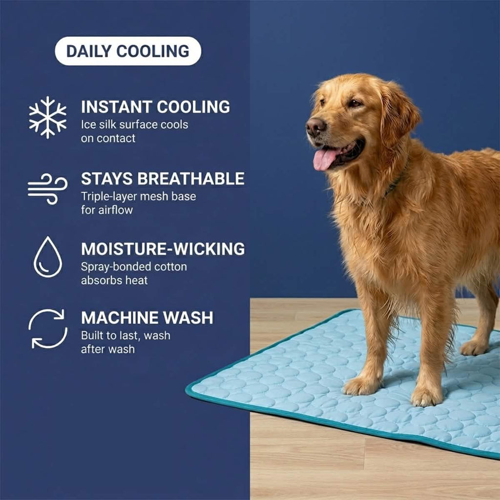 Muddy Mat® Self-Cooling Dog Mat, Ice Silk Cooling Pad for Dogs & Cats, No Water or Electricity Needed, Easy to Clean Non-Slip Summer Pet Mat for Indoor & Outdoor, Sofa, Crate & Car