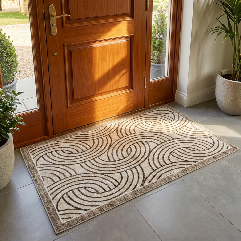 Muddy Carpet Orbit Washable Area Rugs for Living Room, Bedroom & Dining Room – Modern Soft Low Pile Non Slip Carpet – Pet Friendly Waterproof Foldable Rugs for Home
