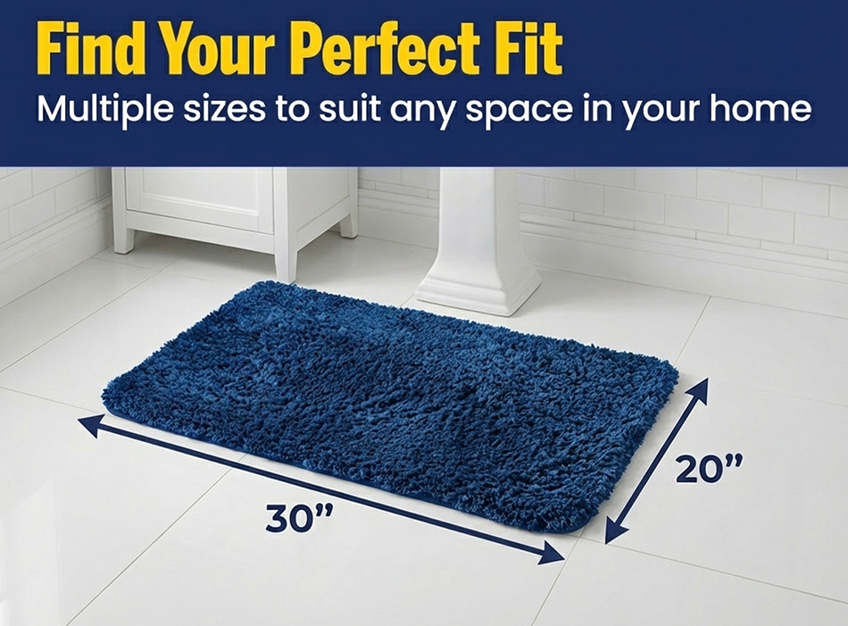 Muddy Mat® Fluffy Bathroom Rug, Soft Absorbent Microfiber Bath Mat, Non Slip, Quick Dry, Machine Washable for Bathroom Floor, Tub, Shower, Toilet and Sink