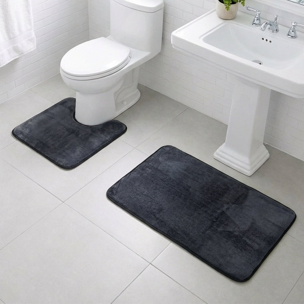 Muddy Mat® Memory Foam Bath Mat Set 2 Piece – Velvet Soft Non Slip Bathroom Rugs Set, Thick Absorbent Washable Bath Mats for Bathroom Floor and Shower, 20"x30" + 20"x20" U-Shaped