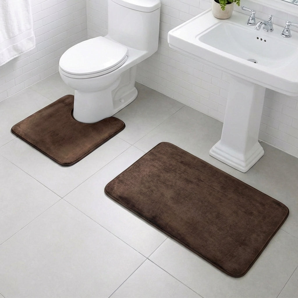 Muddy Mat® Memory Foam Bath Mat Set 2 Piece – Velvet Soft Non Slip Bathroom Rugs Set, Thick Absorbent Washable Bath Mats for Bathroom Floor and Shower, 20"x30" + 20"x20" U-Shaped