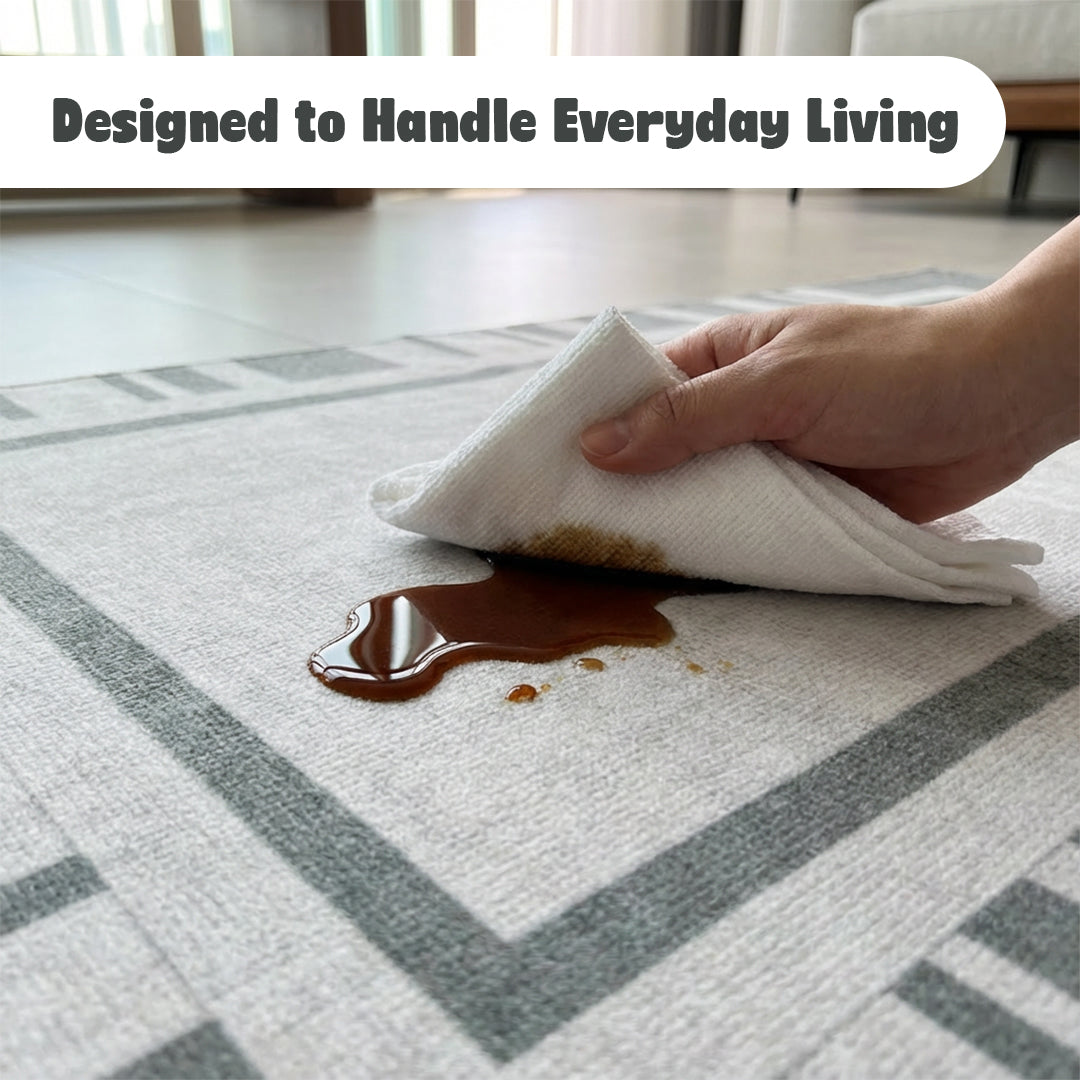 Muddy Carpet Trellis Washable Area Rugs for Living Room, Bedroom & Dining Room – Modern Soft Low Pile Non Slip Carpet – Pet Friendly Waterproof Foldable Rugs for Home