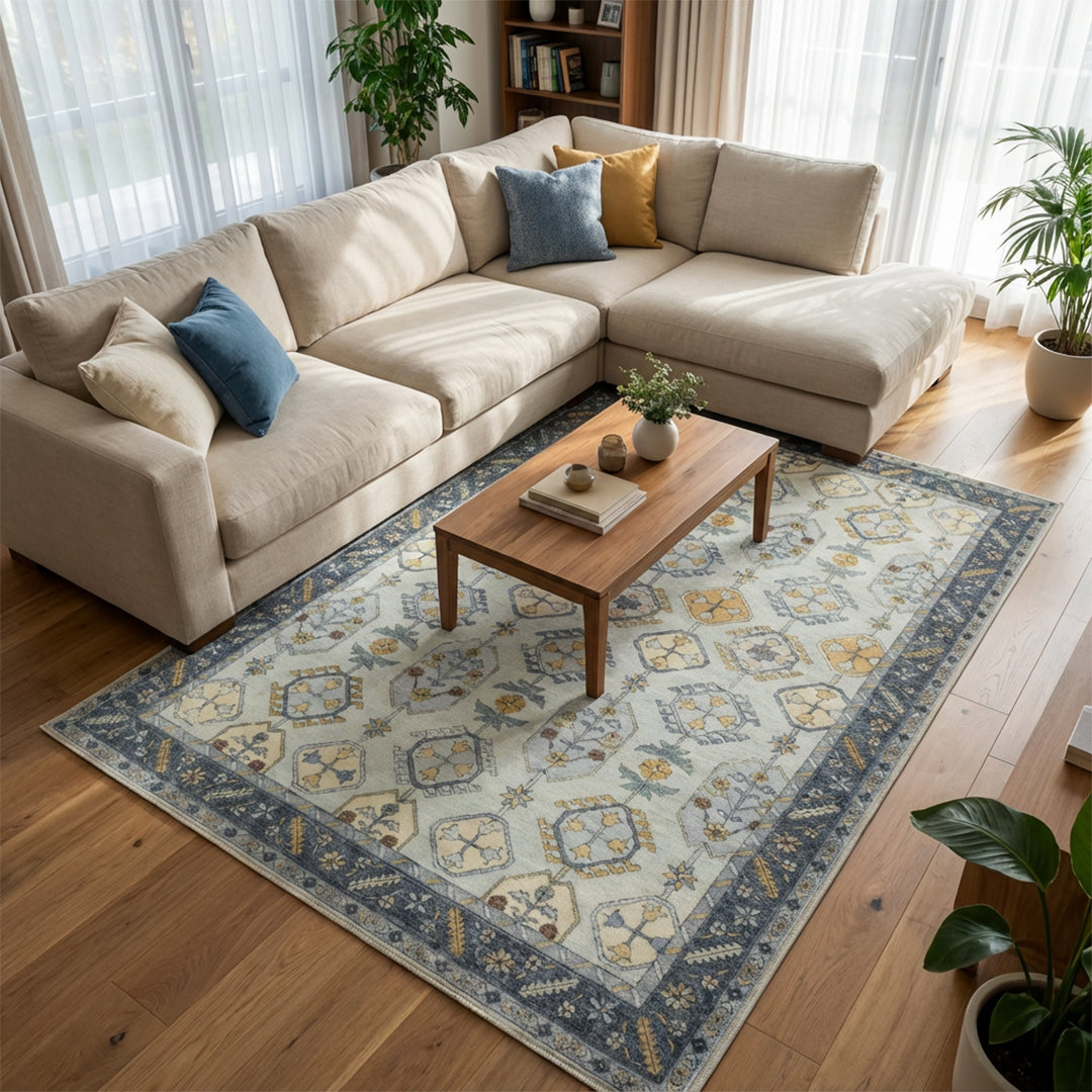 Muddy Carpet Celeste Washable Area Rugs for Living Room, Bedroom & Dining Room – Modern Soft Low Pile Non Slip Carpet – Pet Friendly Waterproof Foldable Rugs for Home