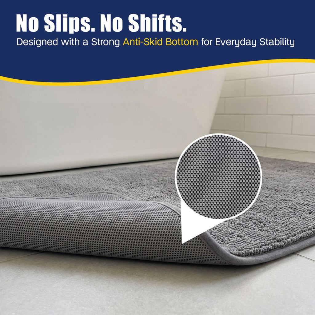 Muddy Mat® CloudStep Bathroom Rugs, Non Slip Bath Mats for Bathroom, Super Absorbent Memory Foam Chenille, Quick Dry Machine Washable Thick Toilet Rug for Shower Tub and Floor