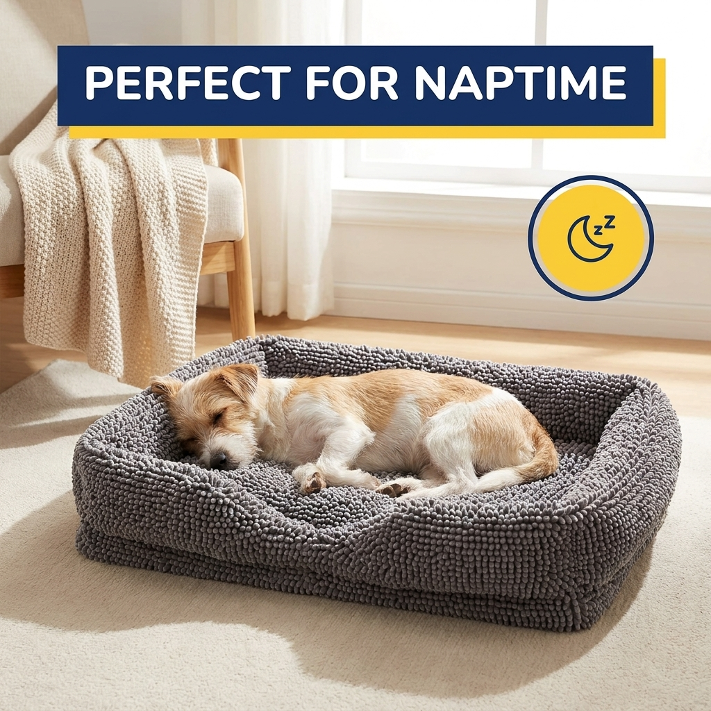 Muddy Mat® Cloud K-9 Rectangle Dog Bed for Dogs & Cats, Chenille Bolster Bed with Foam Support, Machine Washable Removable Cover, Slip Resistant Crate & Couch Bed