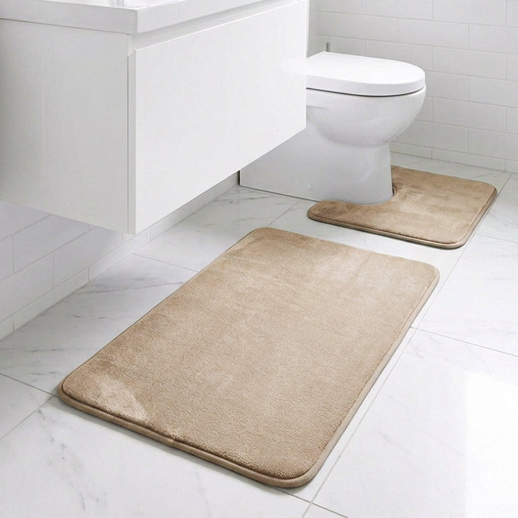 Muddy Mat® Memory Foam Bath Mat Set 2 Piece – Velvet Soft Non Slip Bathroom Rugs Set, Thick Absorbent Washable Bath Mats for Bathroom Floor and Shower, 20"x30" + 20"x20" U-Shaped