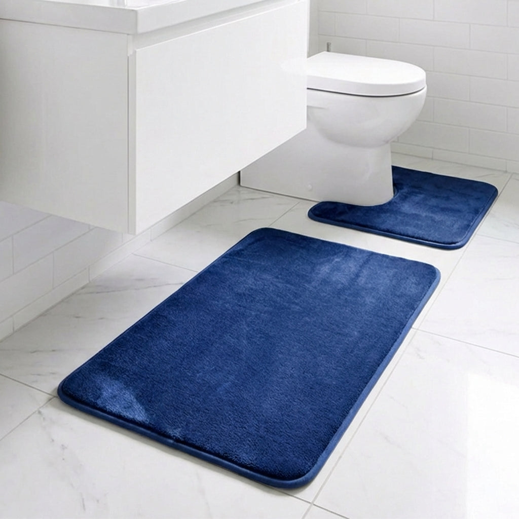 Muddy Mat® Memory Foam Bath Mat Set 2 Piece – Velvet Soft Non Slip Bathroom Rugs Set, Thick Absorbent Washable Bath Mats for Bathroom Floor and Shower, 20"x30" + 20"x20" U-Shaped
