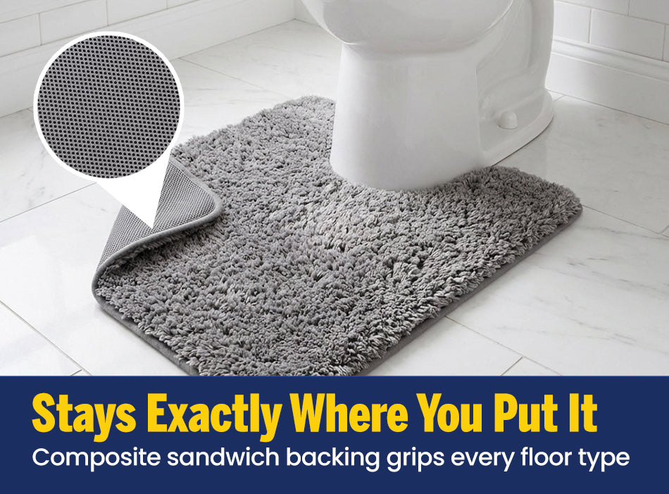 Muddy Mat® Fluffy Bathroom Rugs 2 Piece Set, Soft Absorbent Microfiber Bath Mats, Non Slip, Quick Dry, Machine Washable for Floor, Tub, Shower & Toilet, 20"x30" + 20"x20" U-Shaped