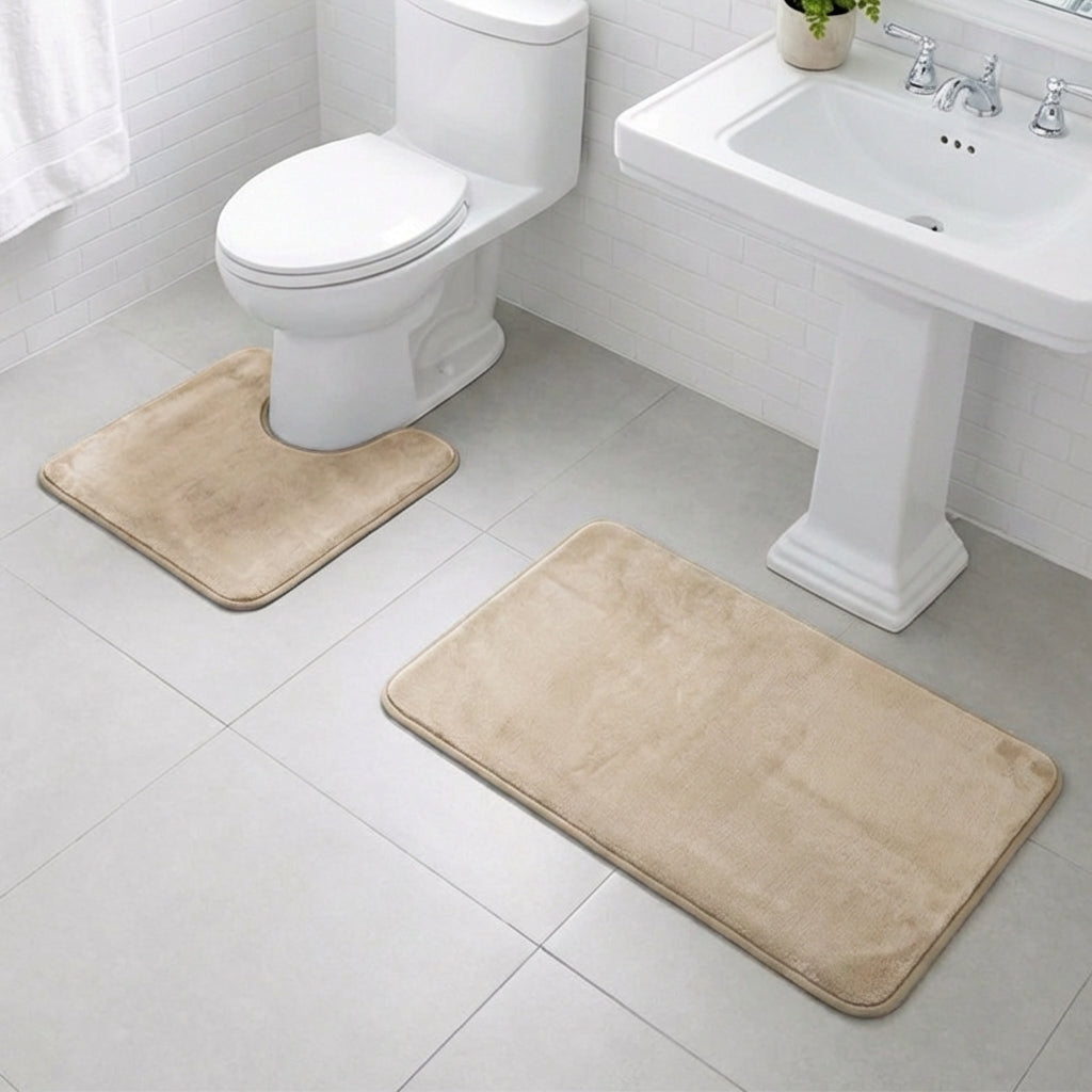 Muddy Mat® Memory Foam Bath Mat Set 2 Piece – Velvet Soft Non Slip Bathroom Rugs Set, Thick Absorbent Washable Bath Mats for Bathroom Floor and Shower, 20"x30" + 20"x20" U-Shaped