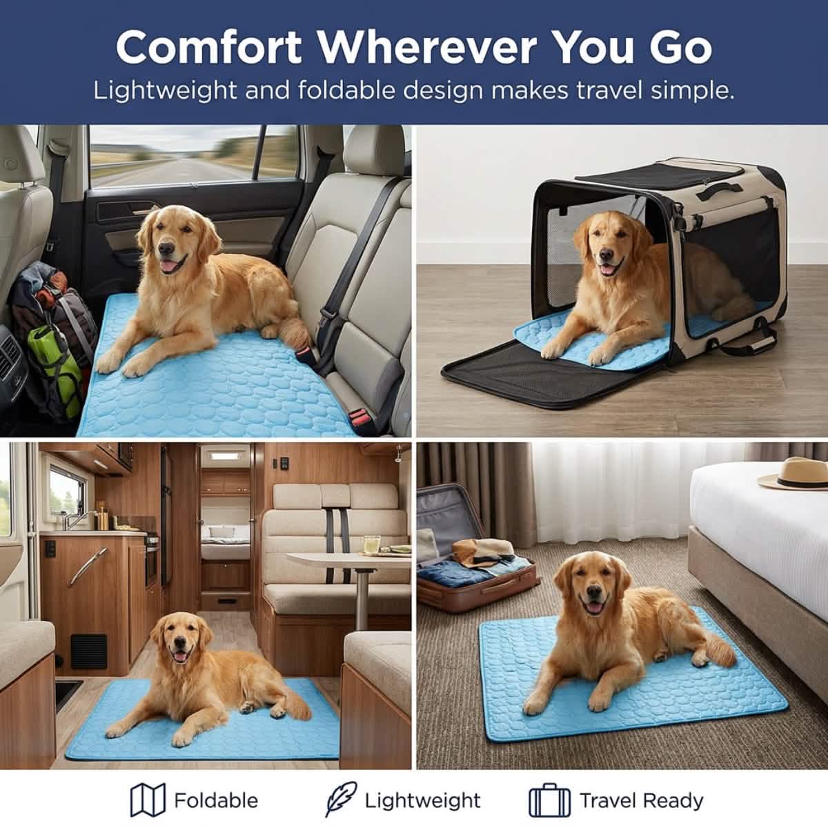 Muddy Mat® Self-Cooling Dog Mat, Ice Silk Cooling Pad for Dogs & Cats, No Water or Electricity Needed, Easy to Clean Non-Slip Summer Pet Mat for Indoor & Outdoor, Sofa, Crate & Car