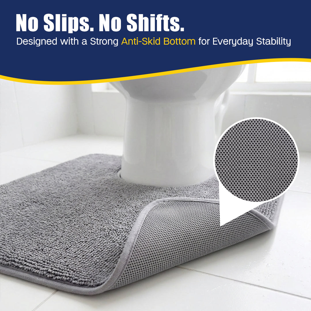 Muddy Mat® CloudStep Bathroom Rugs 2 Piece Set, Non Slip Bath Mats for Bathroom, Absorbent Memory Foam Chenille, Machine Washable Quick Dry Toilet Rug Set, 20"x30" + 20"x20" U-Shaped